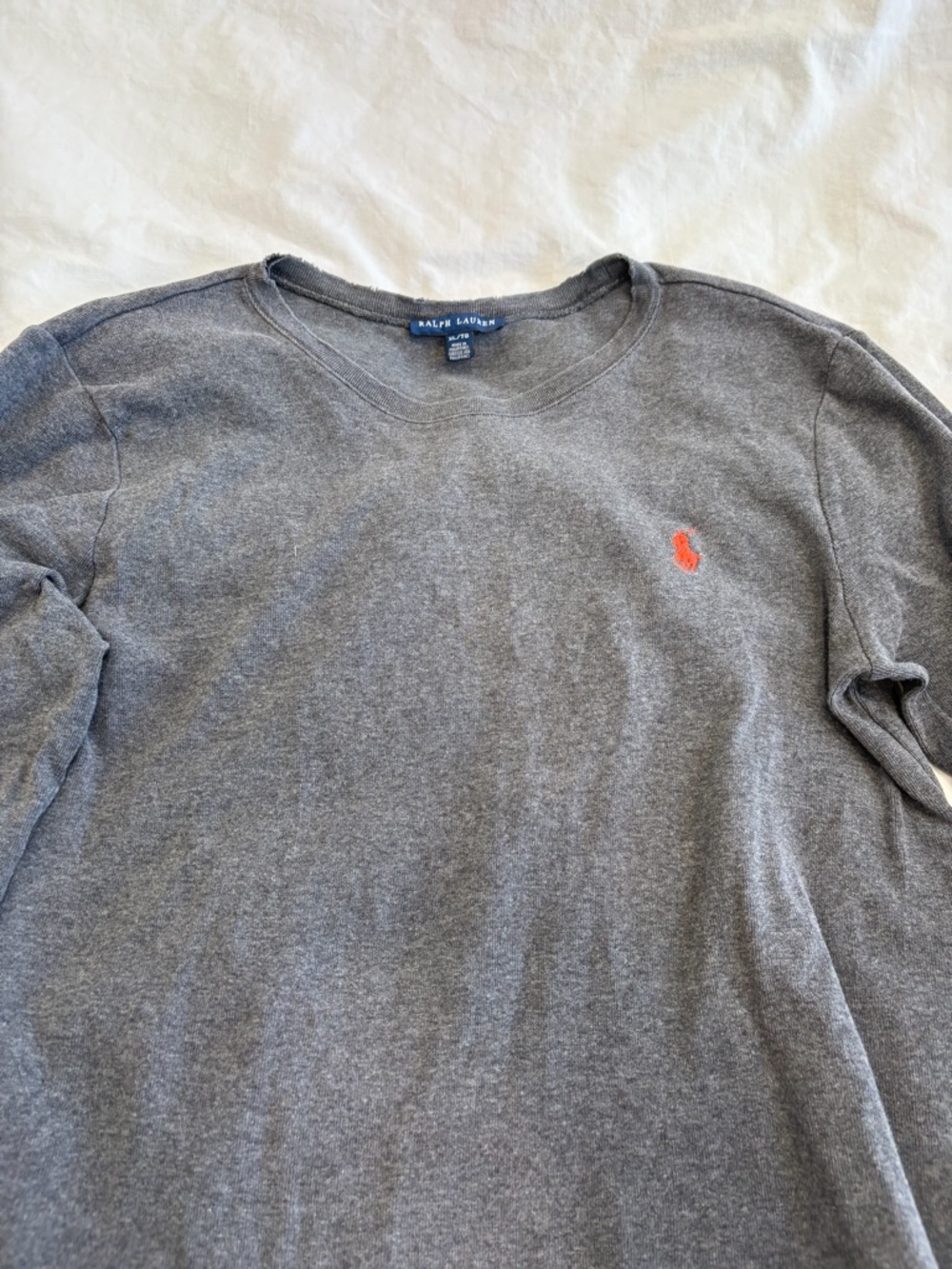 Ralph Lauren Gray Long Sleeve Crewneck with Orange Pony